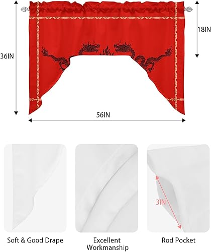 Miniatura 6 de Cortinas tradicionales de dragón, cenefa de cocina, cenefa con bolsillo para barra, paneles de cortina para dormitorio, sala de estar, baño,