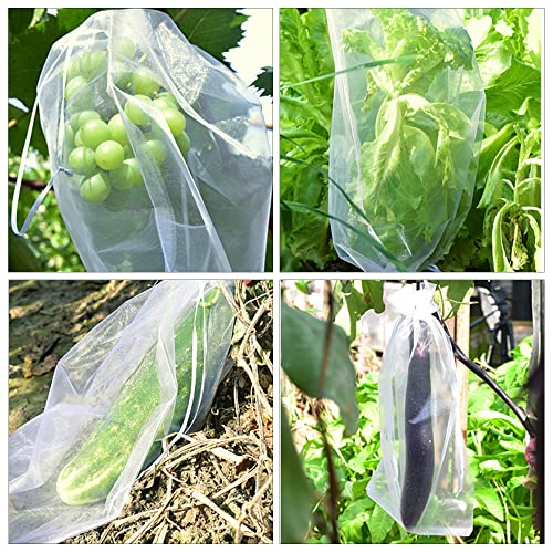 100 Pcs Penetrating Light Fruit Protection Bags- 8X12 Inch Organza Fruit Netting Barrier Bags,Garden Plant Fruit Mesh Bags With Drawstring #TOP4