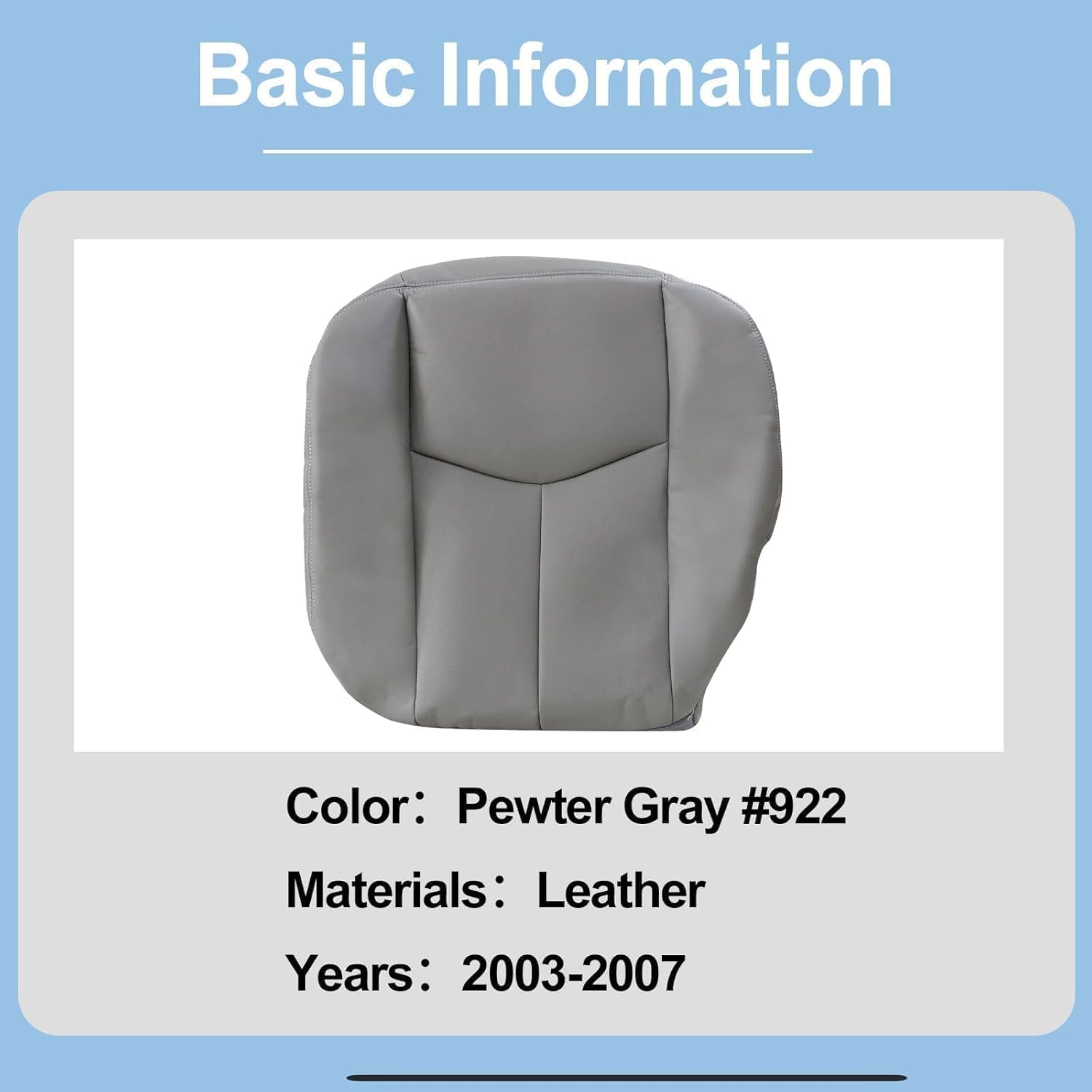 FZJDSD Gray 922 Driver & Passenger Bottom Replacement Microfiber Leather Seat Covers Compatible with Chevy Silverado Tahoe Suburban Avalanche Compatible with GMC Yukon Sierra 2003 2004 2005 2006 2007