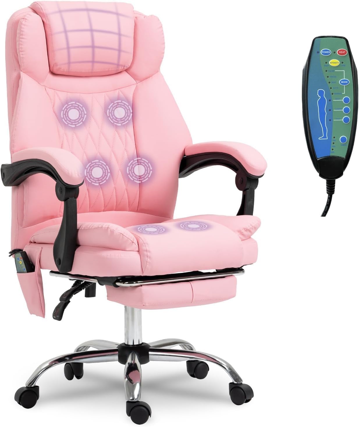 Ergonomic Office Chair with Massager, Heated Office Chair Reclining Massage Desk Chair, Home Office Desk Chair w/Foot Rest, Padded Armrest, Height Adjustable Swivel Work Chair (Pink) product image