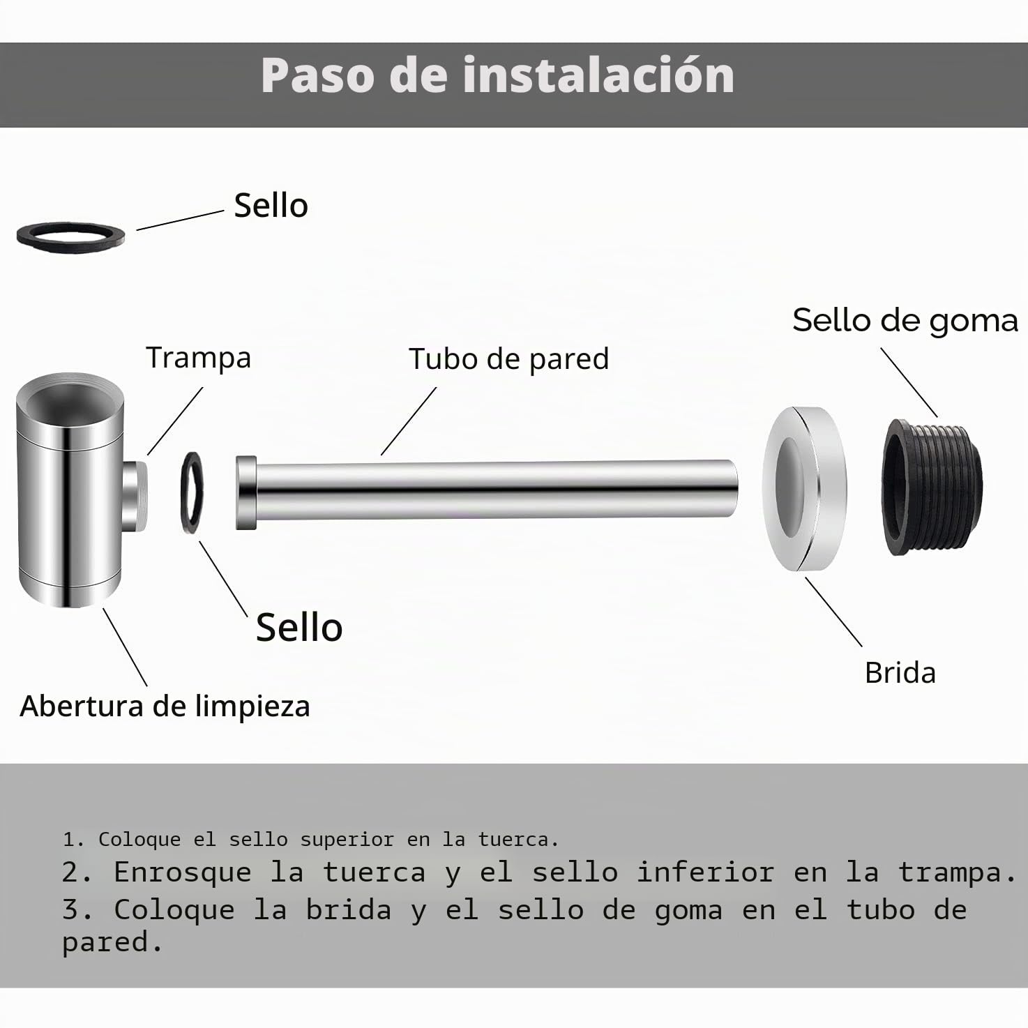 EXLECO Sifones Desagüe de Acero Inoxidable de 1 1/4" Sifón para lavabo Sifón de Tubo Universal Sifón Cromado para Lavabo