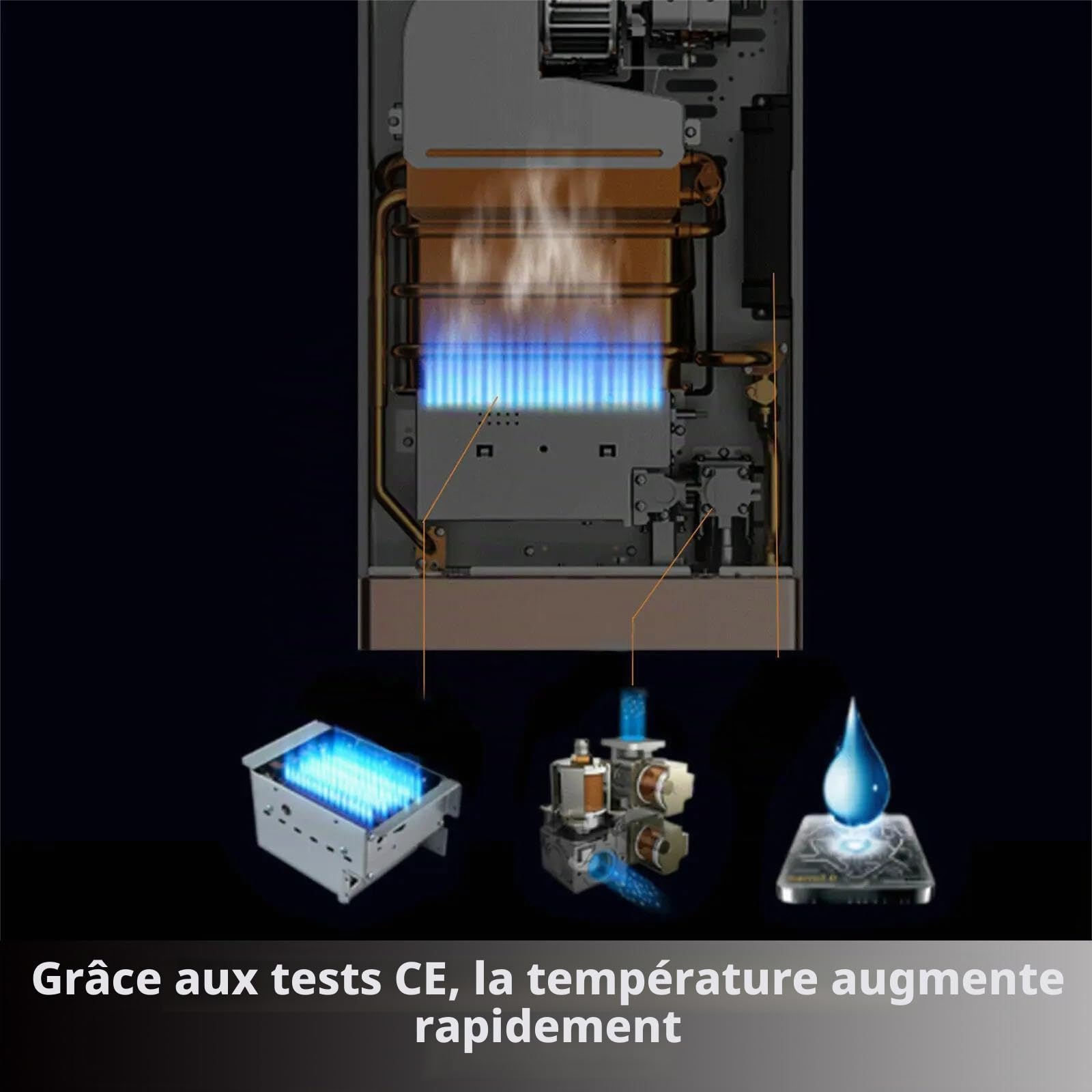 Chauffe-eau à gaz 6 l, chauffe-eau butane, 6 l/min, écran LED compatible avec butane et propane, chauffe-eau instantané pour usage domestique et camping (Gris 6L)