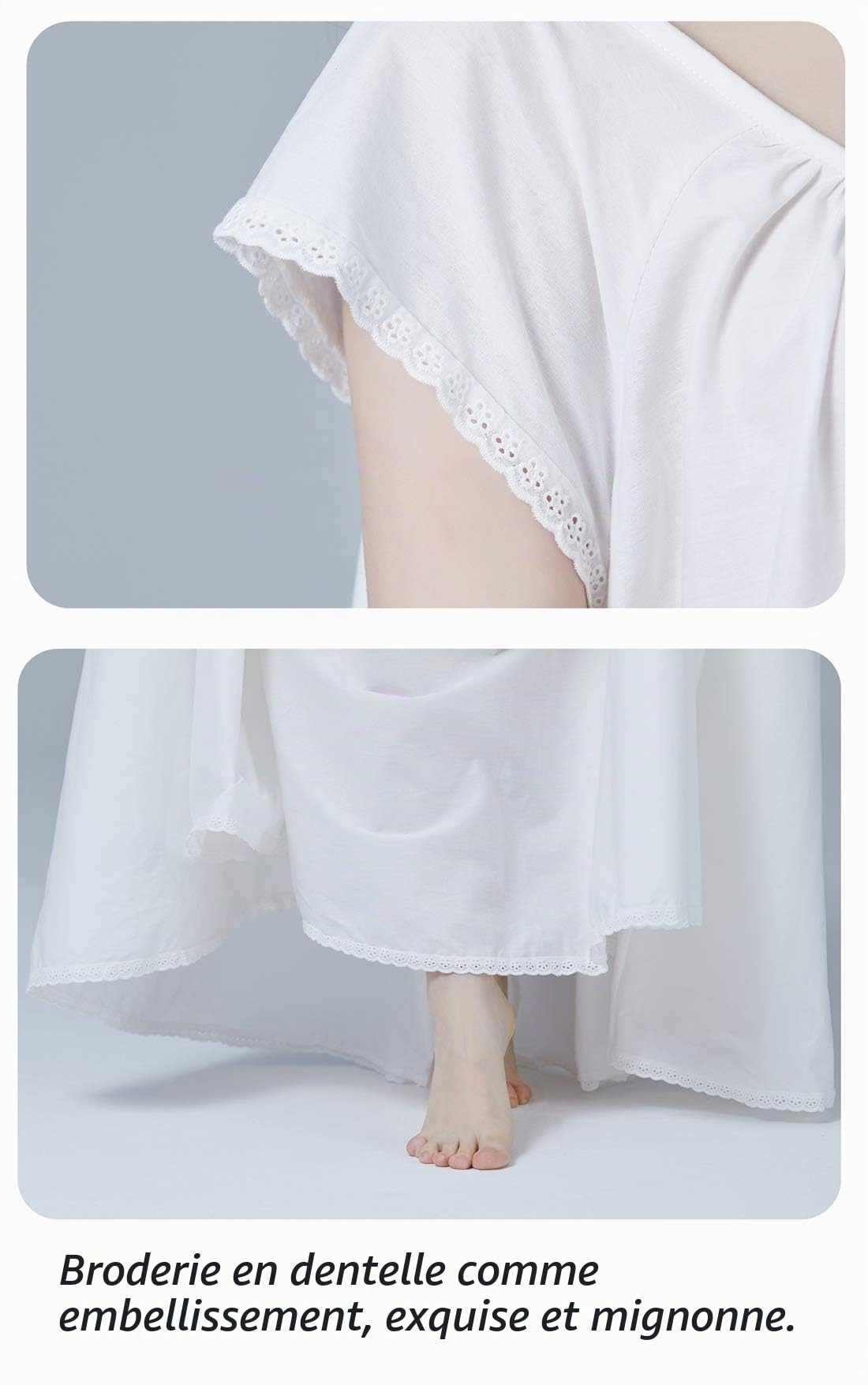 BEAUTELICATE Robe De Nuit 100% Coton Longue Chemise De Nuit à Manches Courte Victorienne Rétro Romantique Pleine Longueur A-Line Grande Taille pour Été Femme Mariée Ivoire