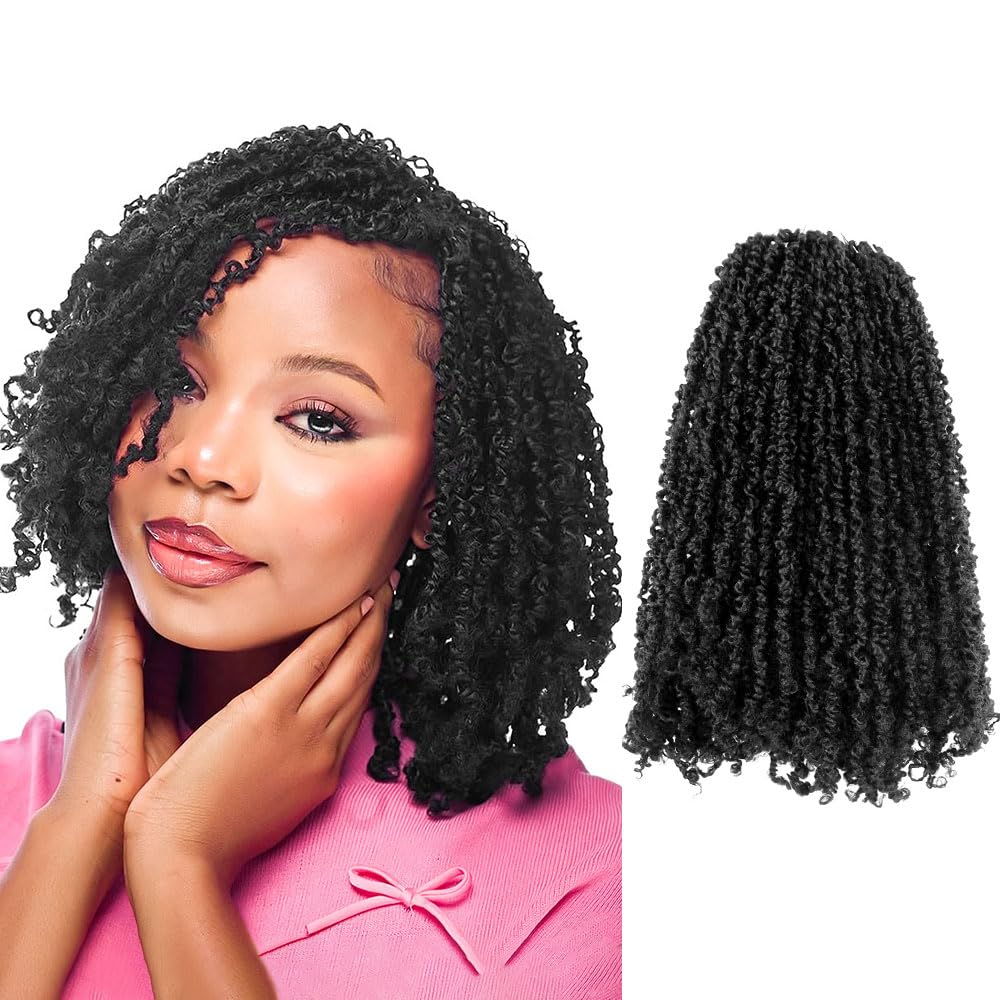 LOCSBYHAND 10 Inch 10 Packs Yanky Twist Crochet Hair Pre-twisted Natural Black Kinky Mini Spring Twist Small Curly Senegalese Twist Braids (1B)
