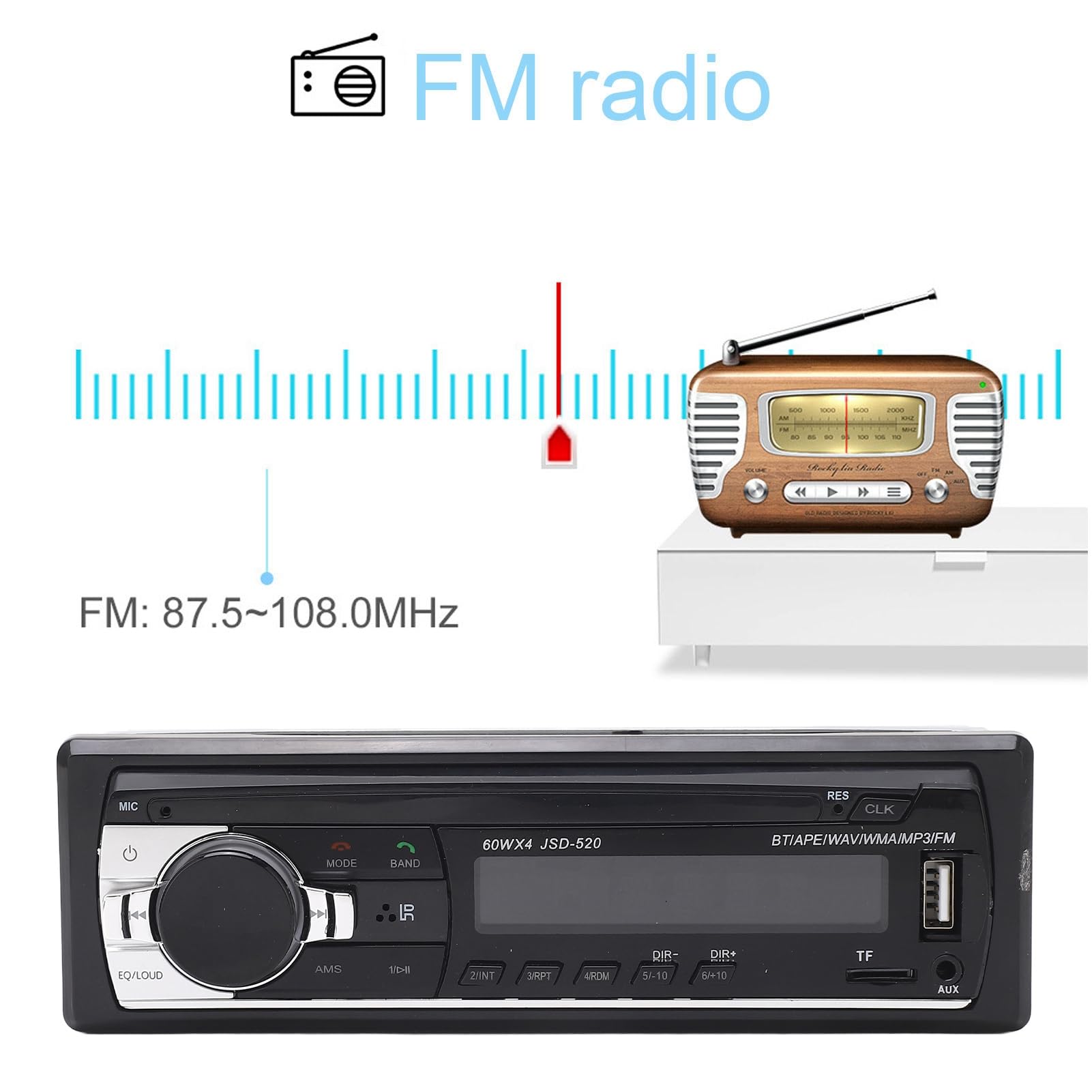 Autoradio Bluetooth,1 DIN Stéréo Vidéo FM Radio 4x60W Poste, USB-SD - Foto 4