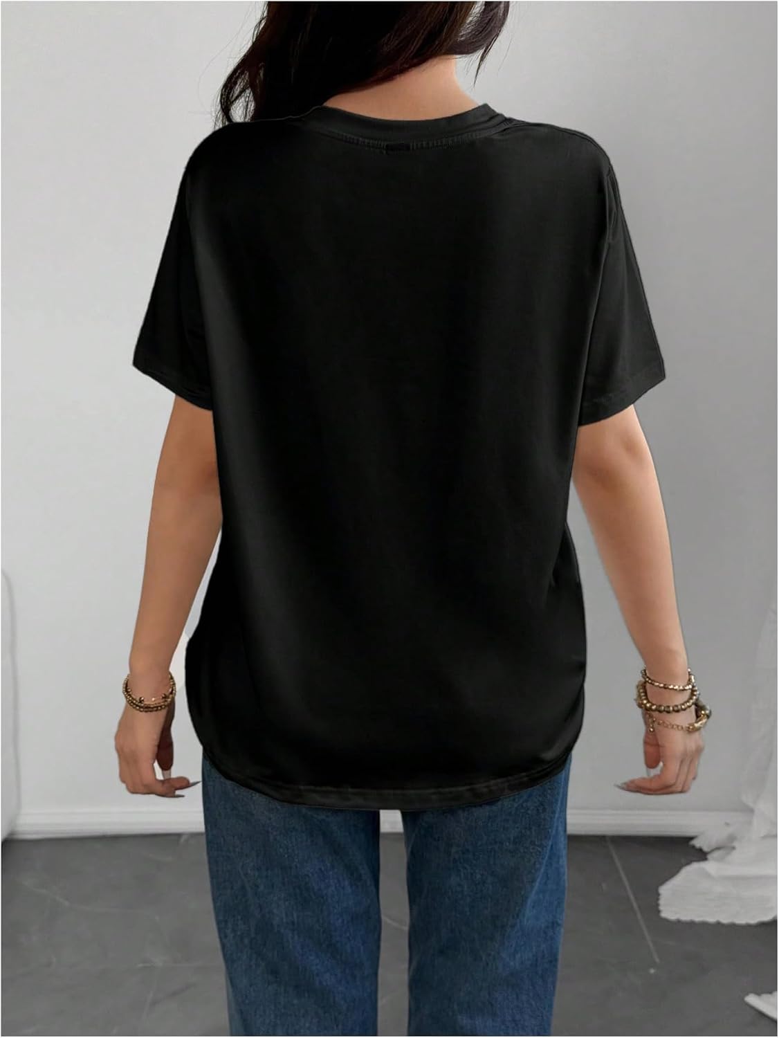 Verdusa Rhinestone Tops for Women Graphic Tees Crew Neck Short Sleeve Casual Loose T Shirts - Image 2