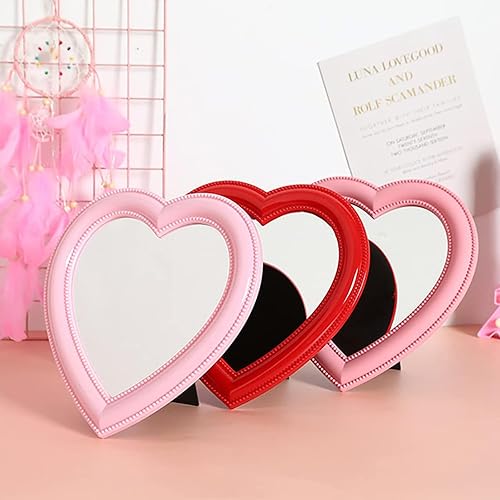 Miniatura 6 de Mokoze Espejo de corazón de escritorio, espejo de pared con soporte para colgar, 11 x 10.6 pulgadas, blanco para decoración de mesa del hogar,