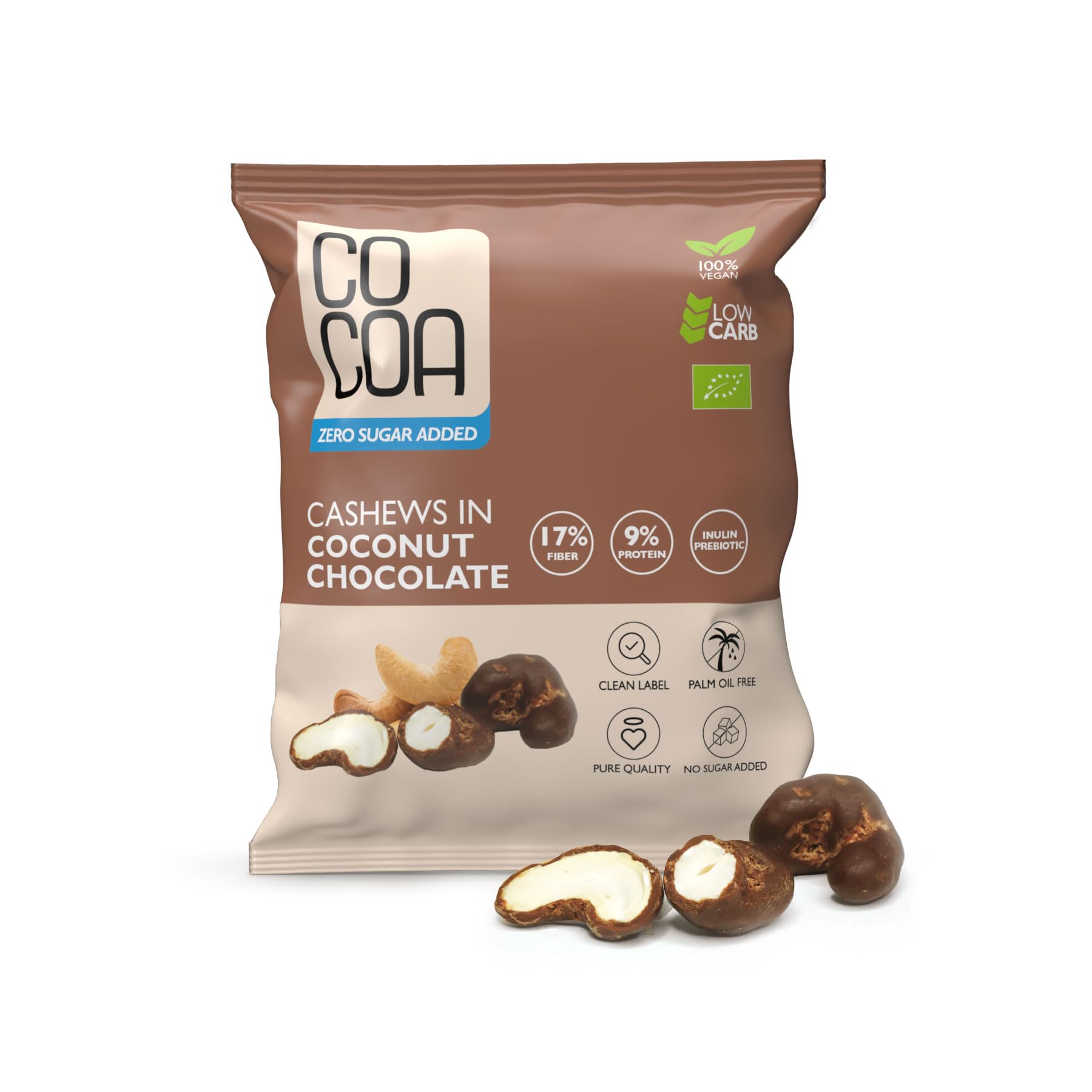 CO COA Noix de Cajou au Chocolat Sans Sucre à la Noix de Coco BIO BOX 7 X 70g - Bonbons Sans Sucre, Adapté Vegan, Sans OGM, Sans Huile de Palme, Enrichi en Magnésium et Zinc, Sans Lactose