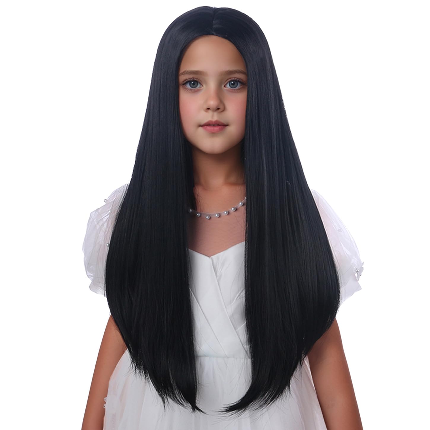 Black Wig for Kids Children Long Black Straight Wig Girl Long Straight Middle Part Wigs Include Wigs Cap