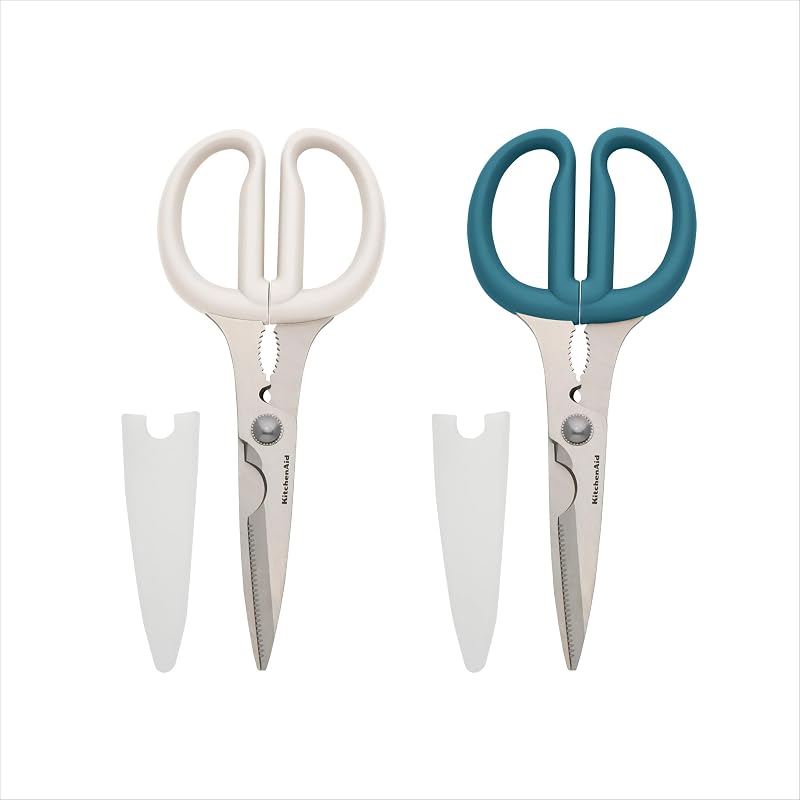 Set de cizalla multiusos KitchenAid, tijeras versátiles con cascanueces, abridor de botellas, mangos ergonómicos con cubiertas de cuchilla protectora, 2 piezas