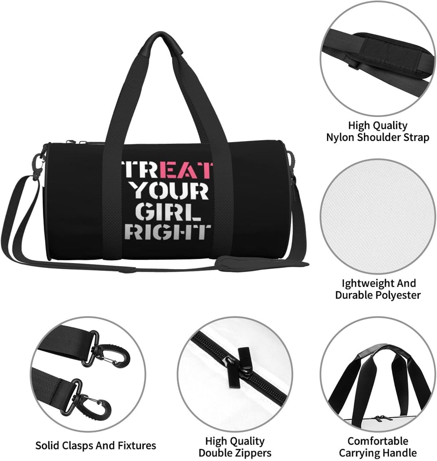 Treat Your Girl Right Duffel Bag Gym Bag Travel Sports Tote Large Foldable Beach Swim Yoga3