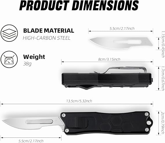 XXOK Utility knife with clip retractable box cutter EDC knife with 10 razors small folding utility knives with sharp carbon steel replacement blade # 24 Black