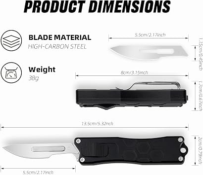 XXOK Utility knife with clip retractable box cutter EDC knife with 10 razors small folding utility knives with sharp carbon steel replacement blade # 24 Black