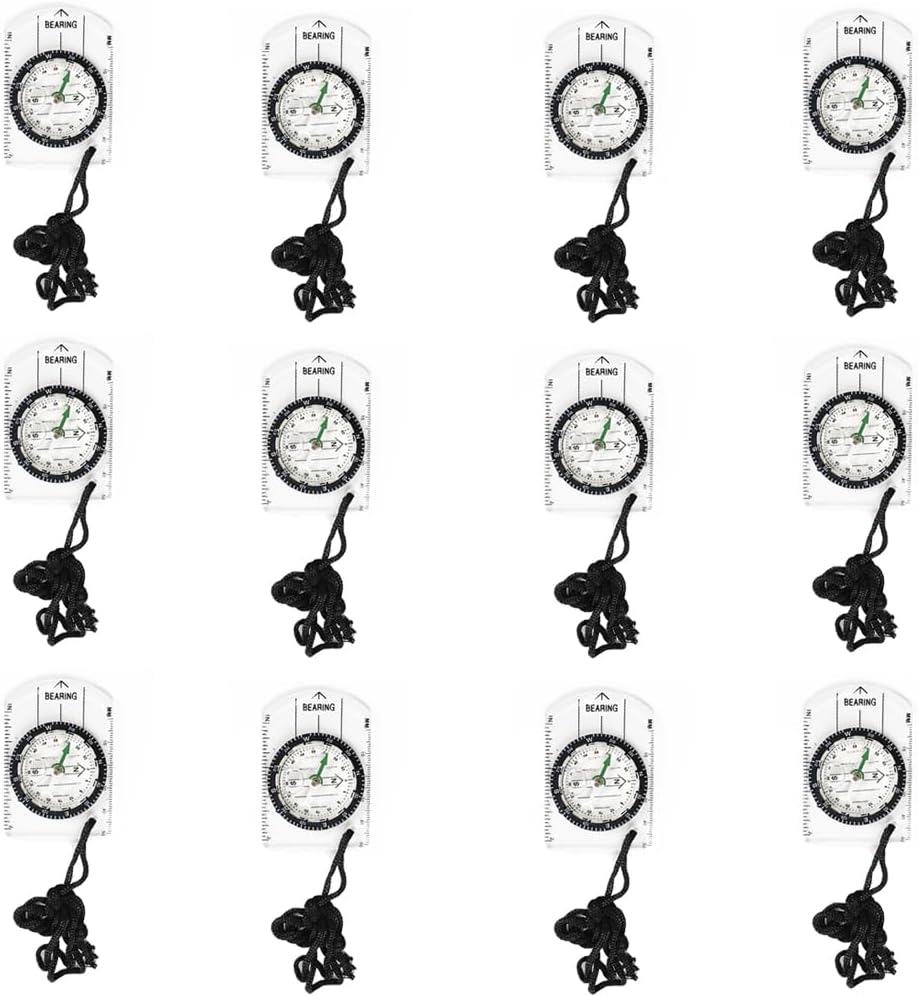 12pcs Orienteering Compass Set - Waterproof, Map Compass for Hiking, Backpacking, Camping, Kids, Travelling