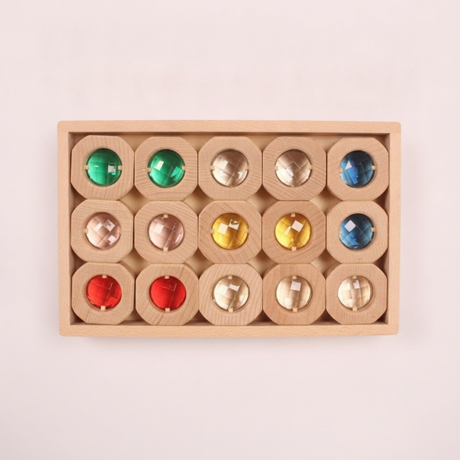 Amagogo Pezzo di Costru in Legno Naturale | Non Verniciato, Gioco Costruttivo in Legno, Impilabile, per Asilo, Trans 15 Gem