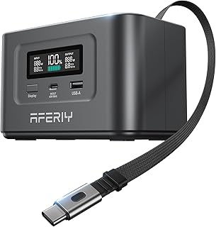 AFERIY Generateur Electrique Portable 100W, 99.2Wh/31000mAh, Charge Rapide Dual USB-C PD3.0, Charge Solaire, Protection Sécurité 6-en-1, Idéale pour les Voyages, le Camping et les Urgences, Noir