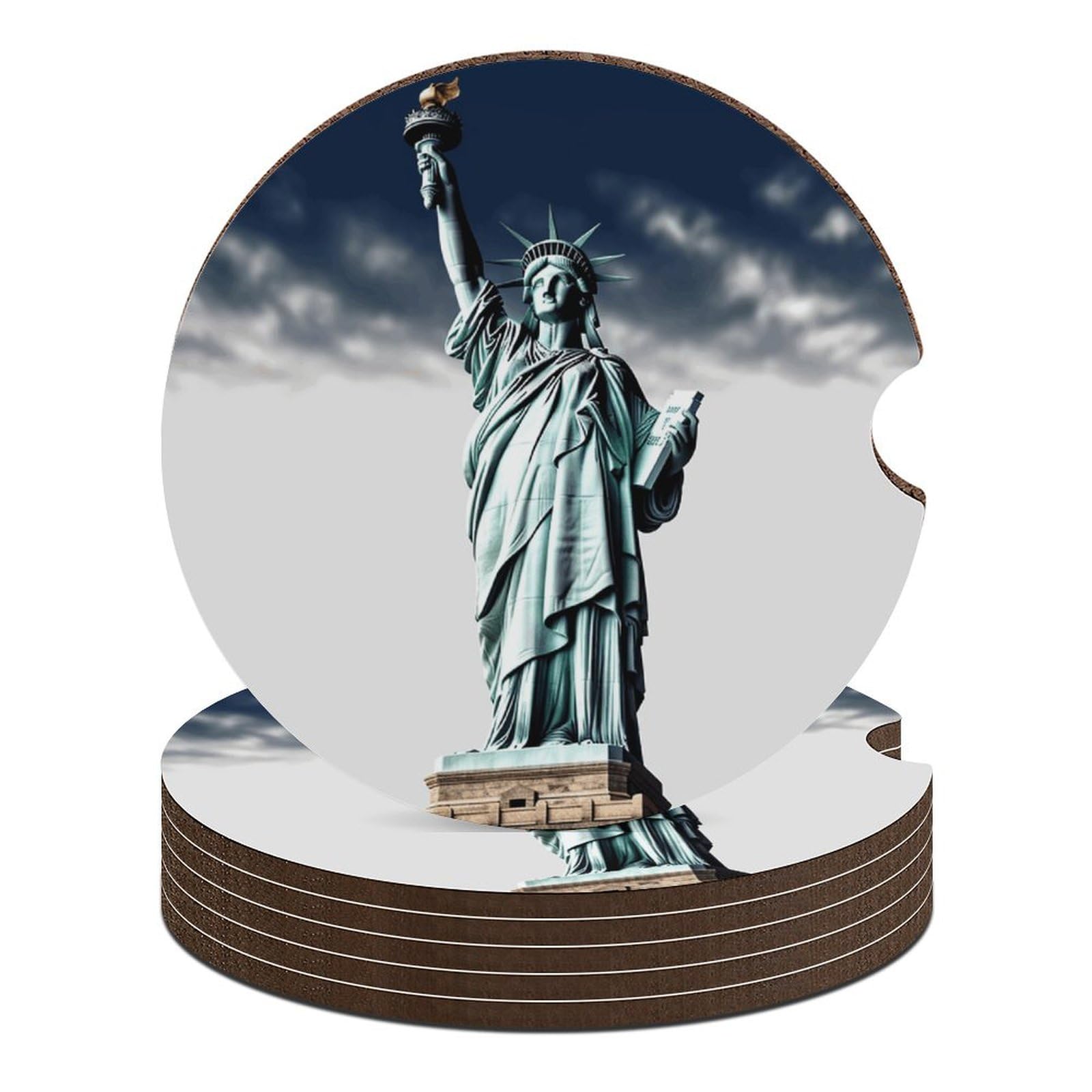 Dessous de verre voiture universels motif Statue de la Liberté lot de 6 tapis de tasse auto
