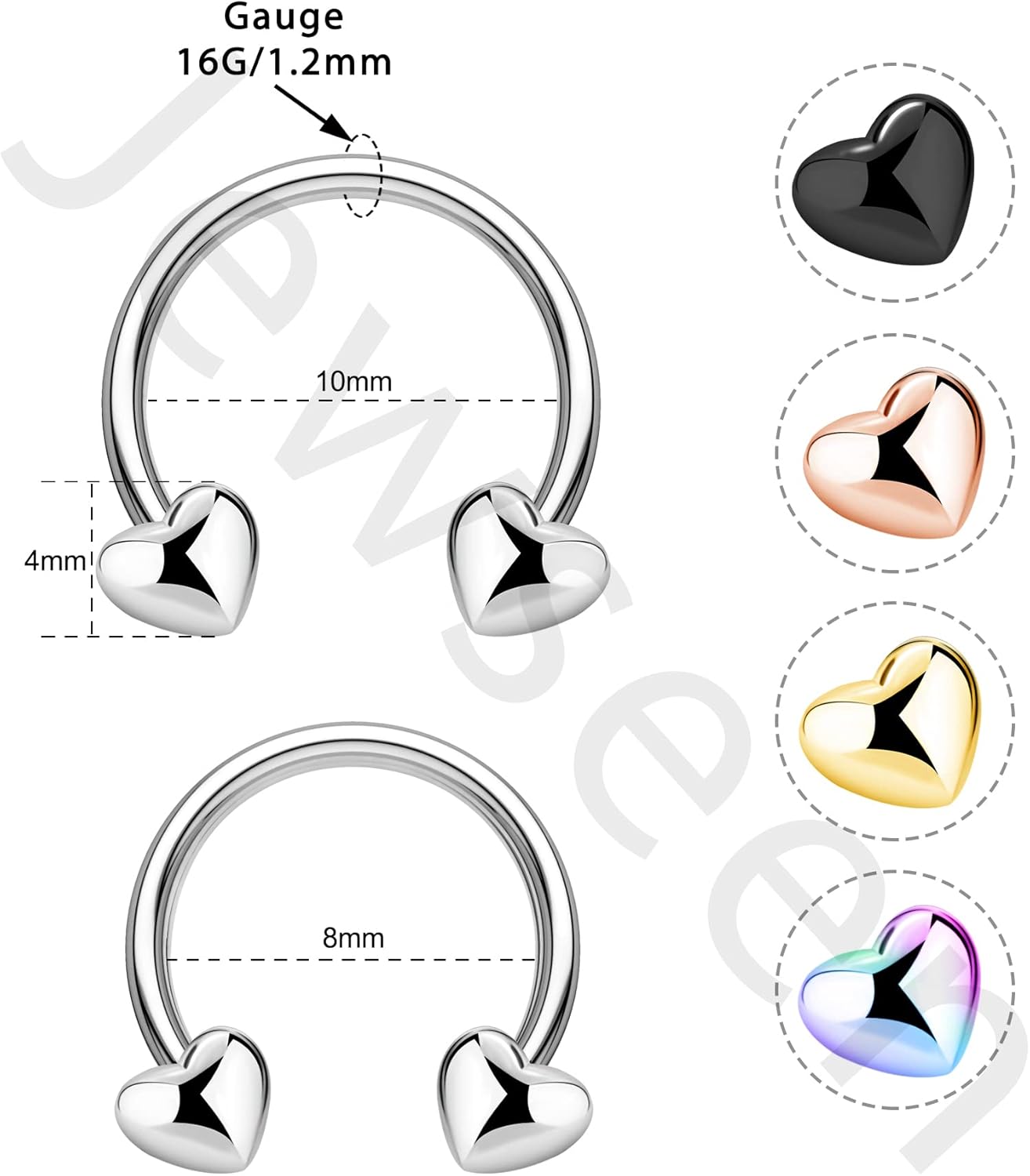 Jewseen 16G Septum Rings Heart Cartilage Earring Hoop 316L Stainless Steel Helix Earring Daith Earring Nose Ring Hoop Septum Piercing Jewelry for Women and Men - Image 6
