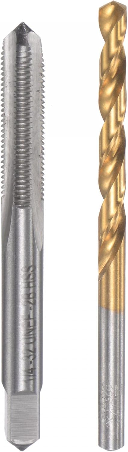 uxcell 1/4-32 UNEF Straight Flute Thread Tap and 5.5mm Twist Drill Bit Set, Titanium Plated 6542 High Speed Steel Drilling Bit Machine Threading Tap