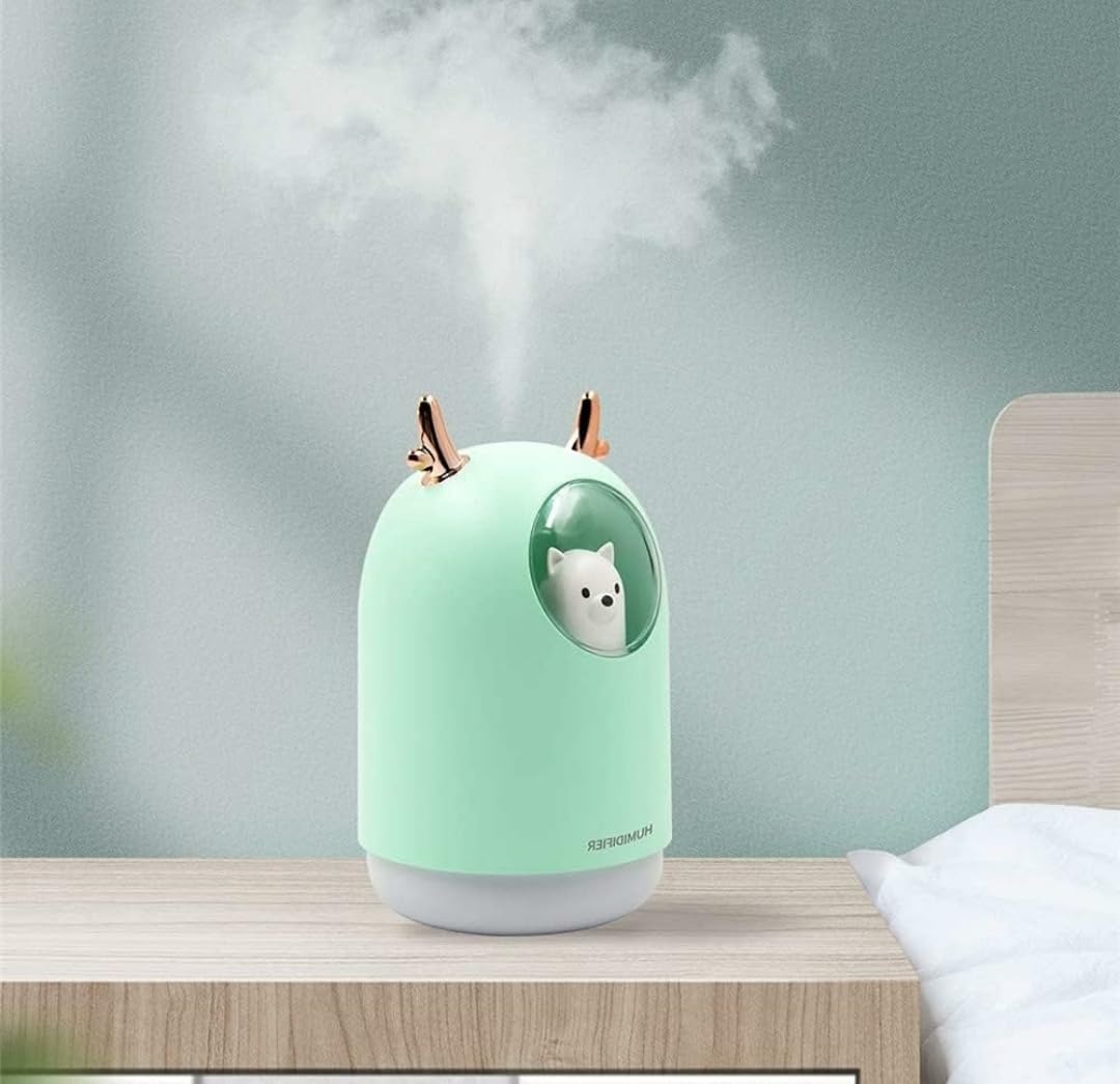 XUHE Cool Mist Humidifier 300ML with 7 Color LED Lights, Green 20Cm | Adjustable Mist Mode, Auto Shut-off, USB Powered, Bear Design, for Bedroom & Office-image-24