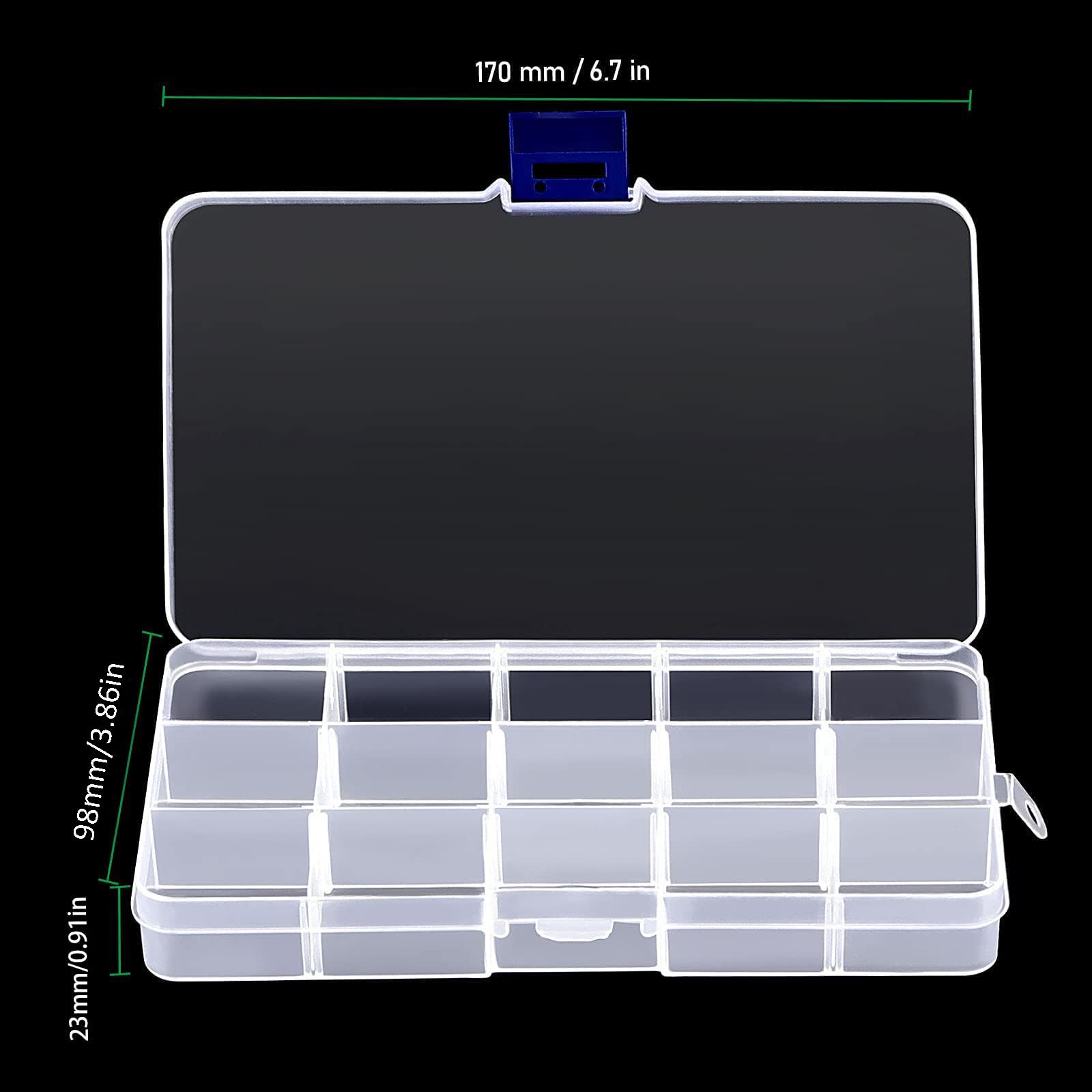 ZOENHOU 32 Pack 15 Grids Clear Plastic Jewelry Organizer Box, Clear Plastic Storage Containers with Adjustable Dividers for Jewelry Bead Earring Fishing Hook Small Accessories, 6.7 x 4.3 x 0.9 Inch