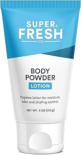 SweatBlock Super Fresh Body Powder Lotion Talc Free, Anti-Chafing, Deodorizing, Natural Ingredients - No Mess Body Powder Lotion for Men and Women - 4 fl oz.