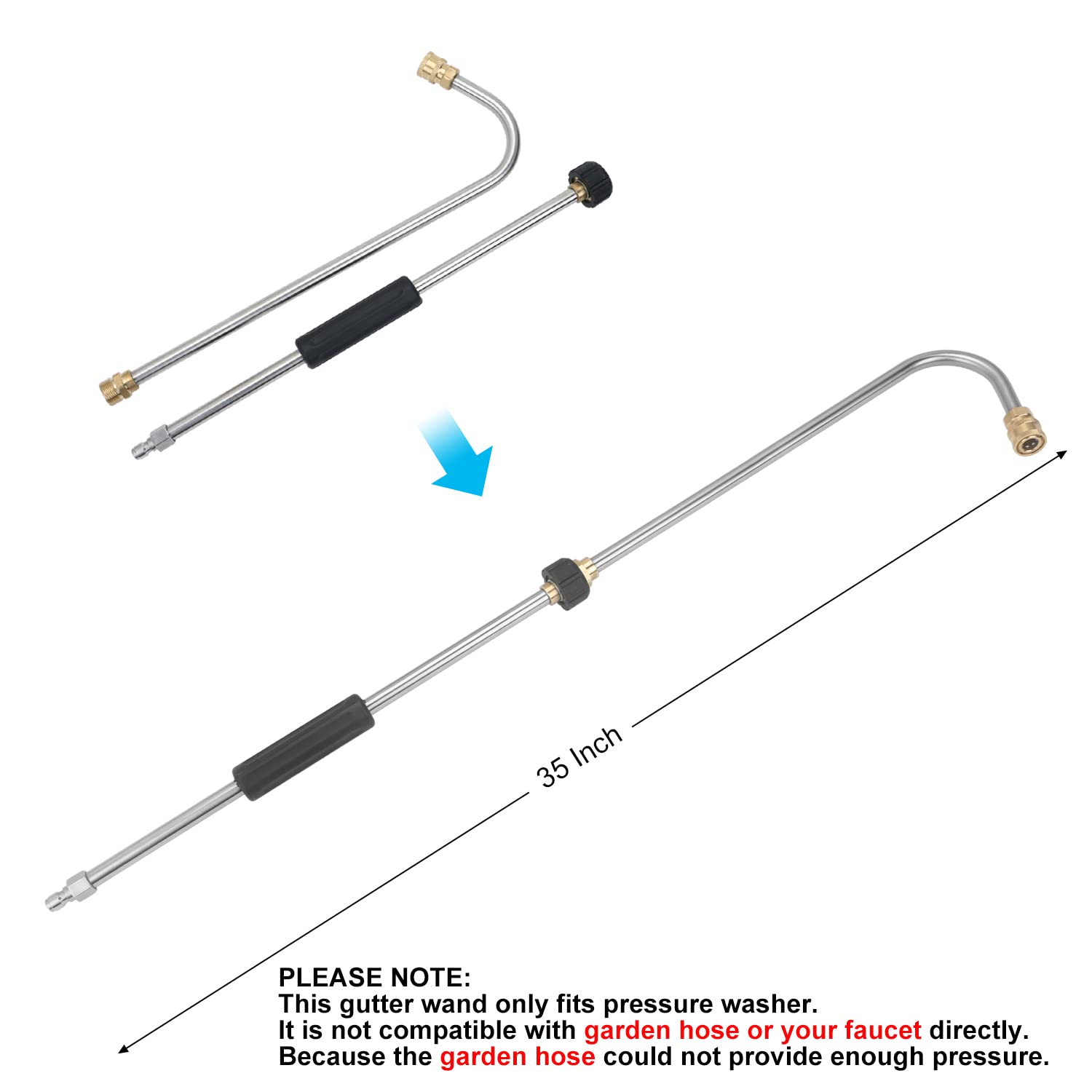 Lance D'extension Pour Nettoyeur Haute Pression 4000 PSI - 6 Tiges + 1 Courbe, Avec 5 Buses