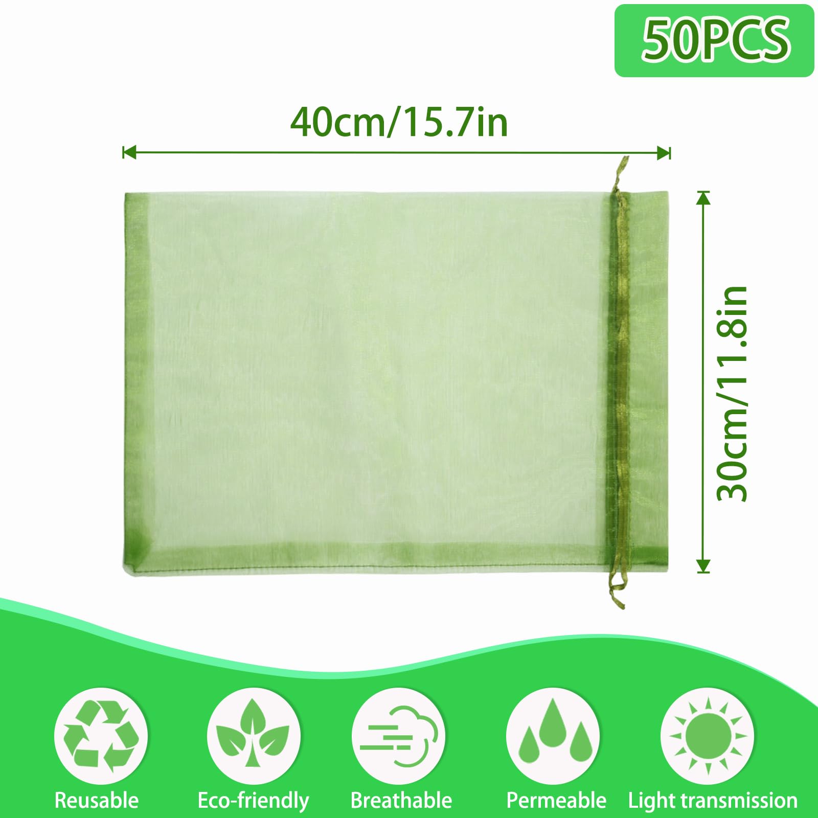 Sac Protection Fruits 60 Pièces, Sachet Protection Raisin 20x 30cm Jardin Sac Organza Avec Cordon Contre Guepe Drosophile Scarabees Oiseaux 97045639