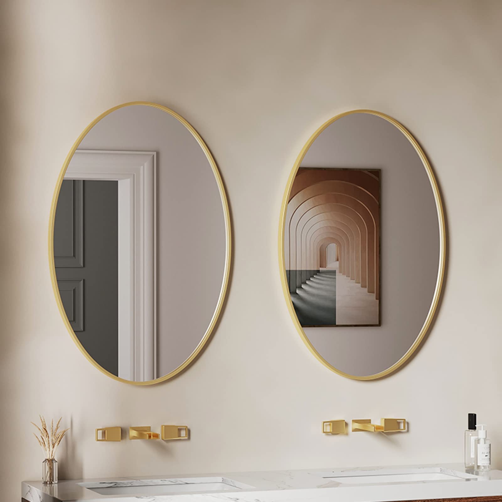 Specchio da bagno, Specchio da parete ovale con struttura in metallo(Black,50X70cm)