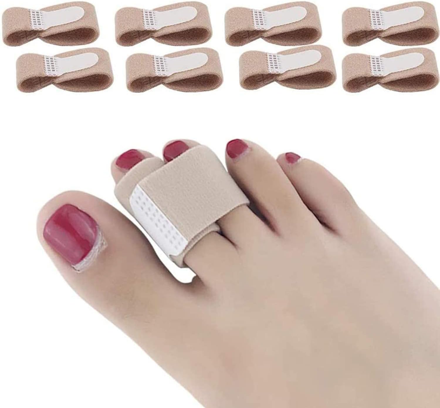 Broken Toe Wraps Fabric Toe Splint Toe Correct Toes Cushioned Bandages Finger Protectors Straightener Hammer Toe Separators Corrector for Your Big Toes Beige, 8 Pcs Toe Wraps