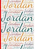  Jordan: 222 pages, size 21 x 29.7 cm, white paper with light grey lines, Personalized Journal, Sketchbook, Notebook, Diary, white cover filled with ... sizes, colors, directions and a red spline.