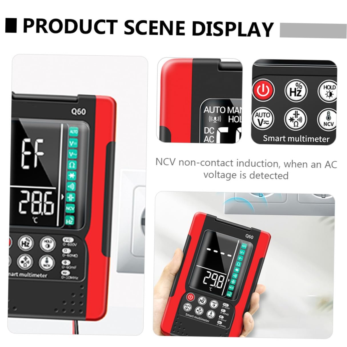 minkissy Q60 Digital Multimeter Auto-ranging True Value Electrical Tester with Ncv Detection, Diode Test, Data Hold, Backlight, Continuity Buzzer, and Flashlight for Home Use