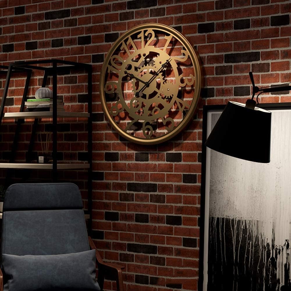 Wall Clock Retro Hollow Circular Gear Wall Clock Mute Creative Minimalist Fashion Personality Metal Iron Craft Bar Restaurant Cafe Home Decorations 51 * 51cm Gold