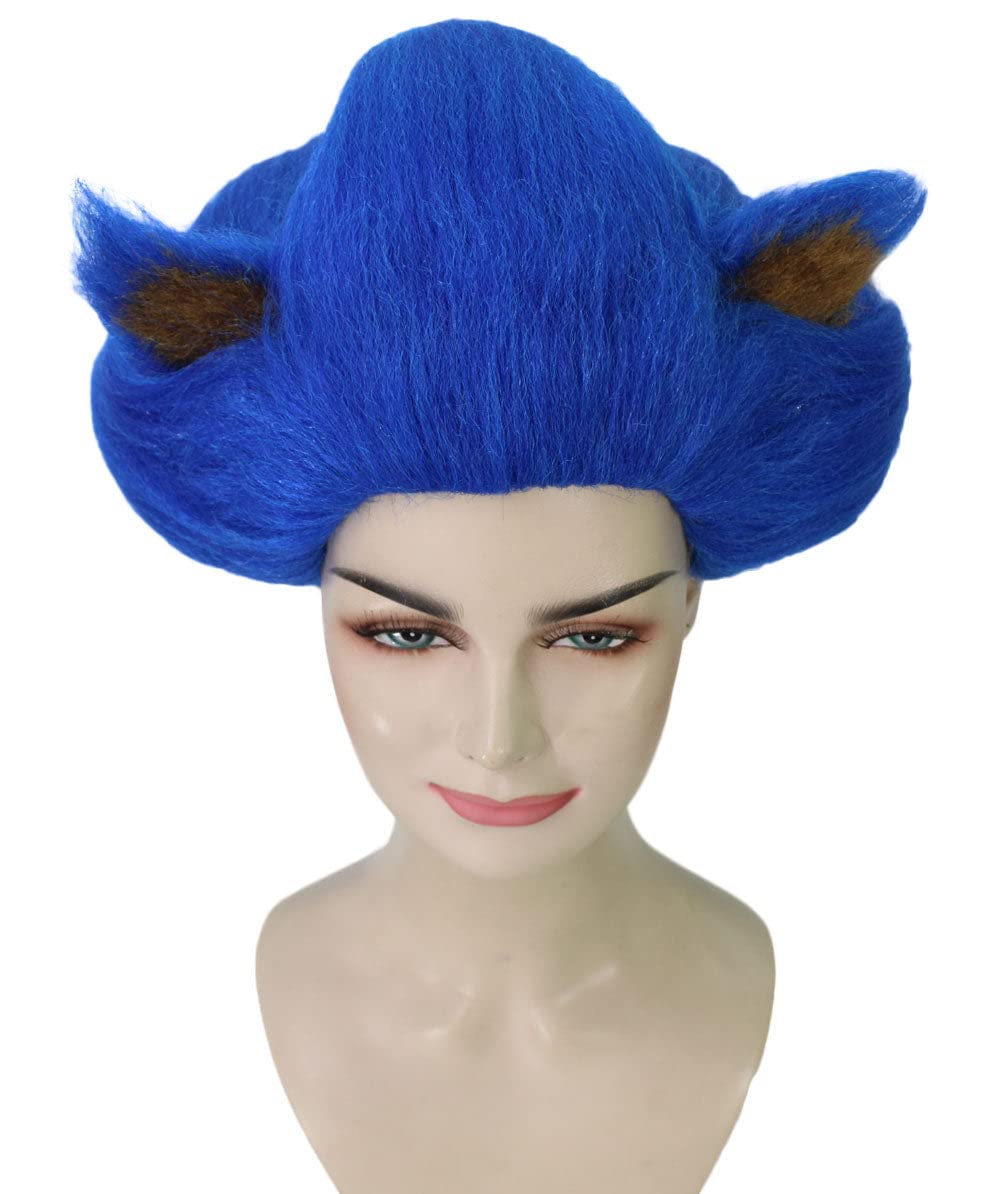 HPO Adult Womens Spiked Blue Cosplay Hedgehog Wig with Ears - Long Blue Hair - Capless Cap Design for Comfort