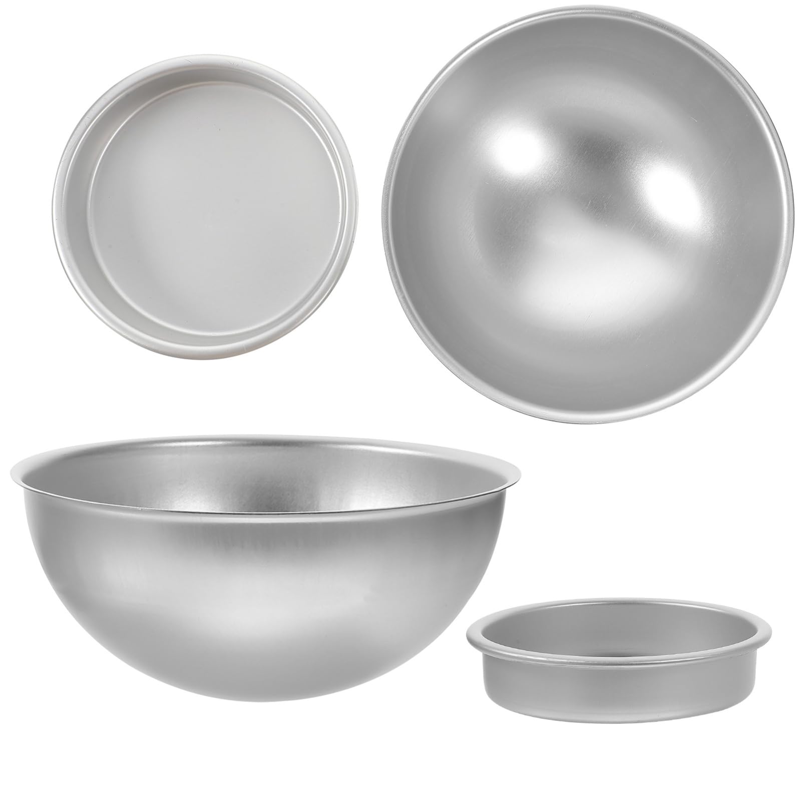 Amosfun 4 Ensembles Moule à Gâteau Sphérique Miche De Moule à Gâteau Boule Étain Cheesecake Corbeille à Ovale Double Anneaux De Gâteau Pour La Cuisson Alliage D'aluminium Silver