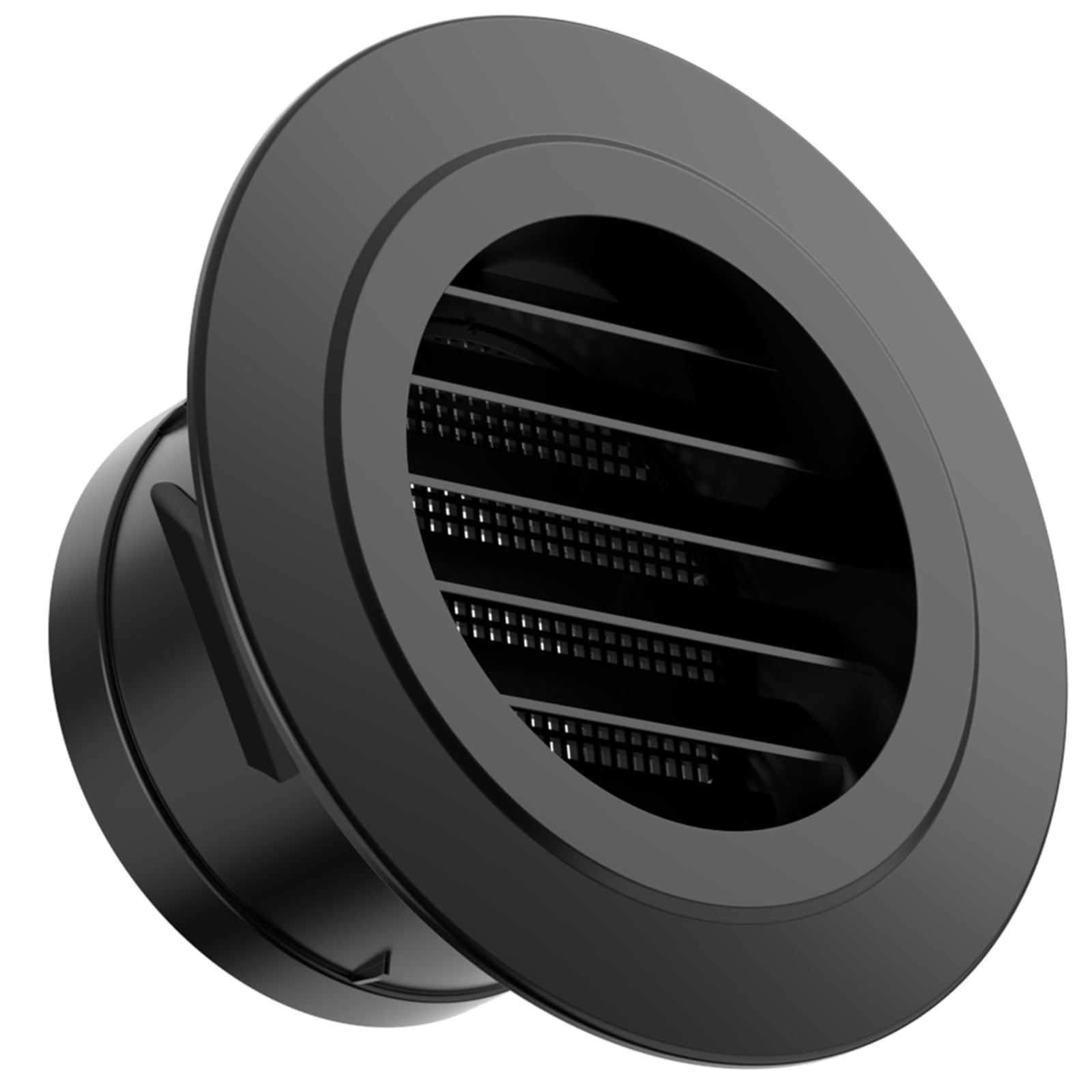 Hon&Guan 100mm Round Louvred Air Vents for Wall, 4 Inch Ceiling Vent Cover Grille with Flyscreen Mesh for Shed, Duct, Tumble Dryer, Extractor - Black