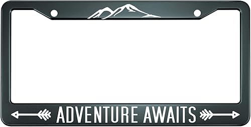 HOSNYE Adventure Awaits - Marco de matrícula para entusiastas de los viajes alpinos, cubierta de metal para placas frontales, marco de placa de