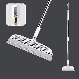 Floor Squeegee Pet Hair Remover, Silicone Squeegee Broom for Floor, Long Handle Magic Broom, Squeegee for Carpet, Bathroom Tile, Hardwood, Fur,Garage, Liquid Spills, Fine dust, 51.2in & Hook Holder