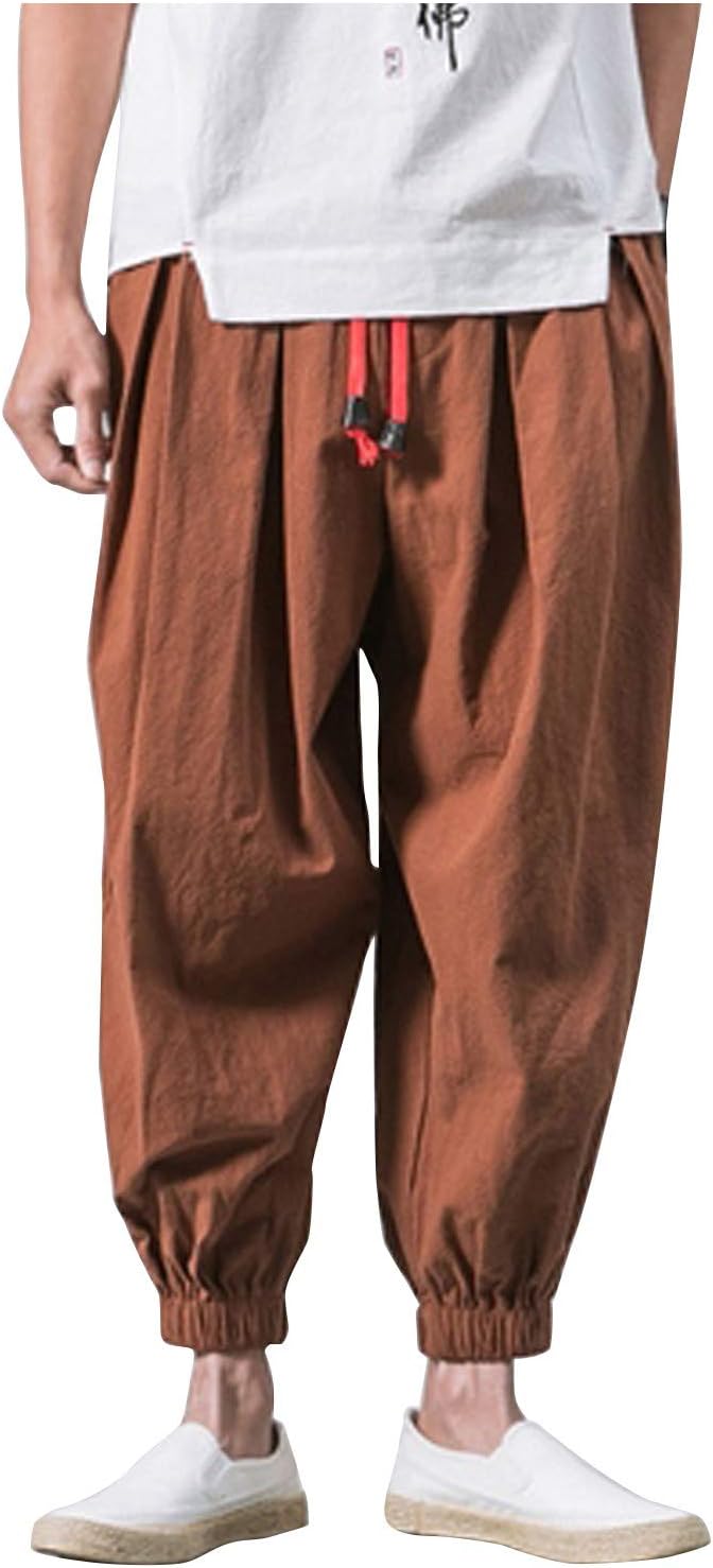 KonJim Men's Cotton Harem Yoga Baggy Genie Boho Pants Loose Fit Elastic Drawstring Tapered Trousers Summer Wide Leg Pants Coffee