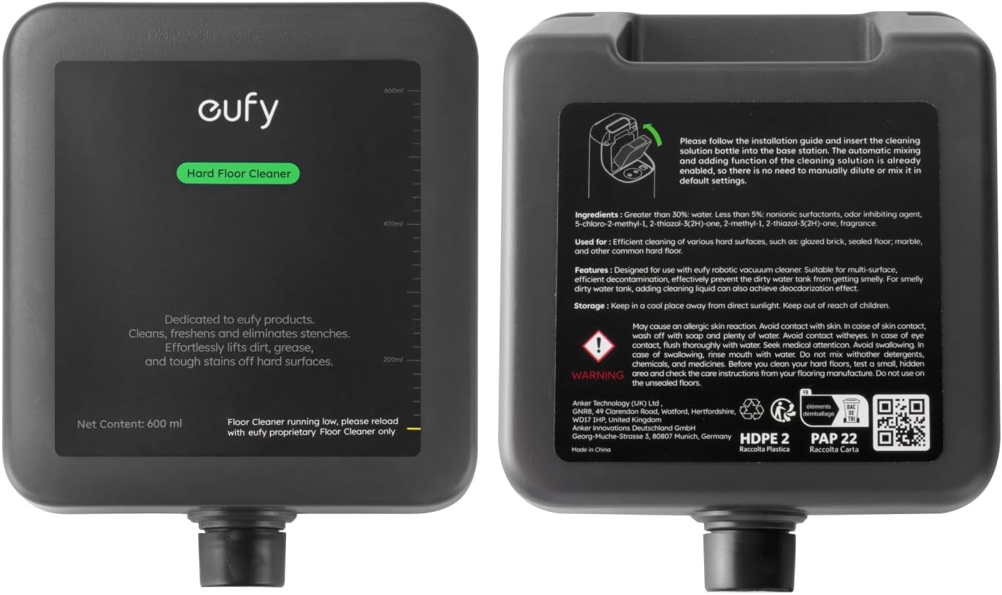 eufy Official Hard Floor Cleaner for Omni S1 Pro/S1, Safe and Gentle for Hand, Automatically Mix without Manual Dilution, 600ml, 1 bottle