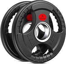 Amonax Olympic Weight Plates, 2.5kg to 30kg Cast Iron Tri-Grip Barbell Plates Set with Rubber Coating for Olympic Bars, 2 Inch Weight Discs for Deadlifts, Bench Press & Home Gym Strength Training