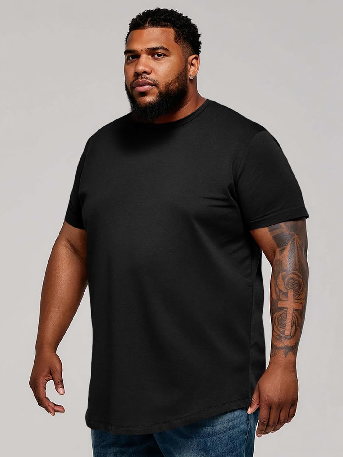 Runcati Mens Big and Tall Shirts Short Sleeve Crew Neck Casual T-Shirt Hipster Hip Hop Longline Tee Shirts - Image 2