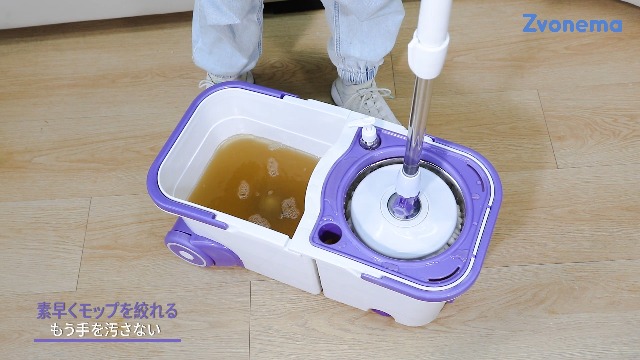 専用バケツ付きフロアモップ 6枚交換パッド付き