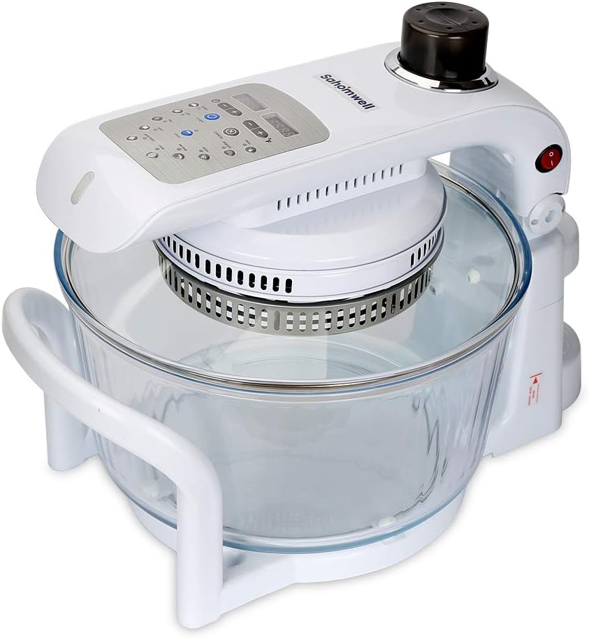 Sahomwell Convection Oven, French Arcopal Glass Bowl with Spray Function, Air Fryer with 17L Oilless Cooker, LCD Digital Touch Screen, Stainless Steel Extender Ring, Recipe Book, 2-Year Warranty, UL