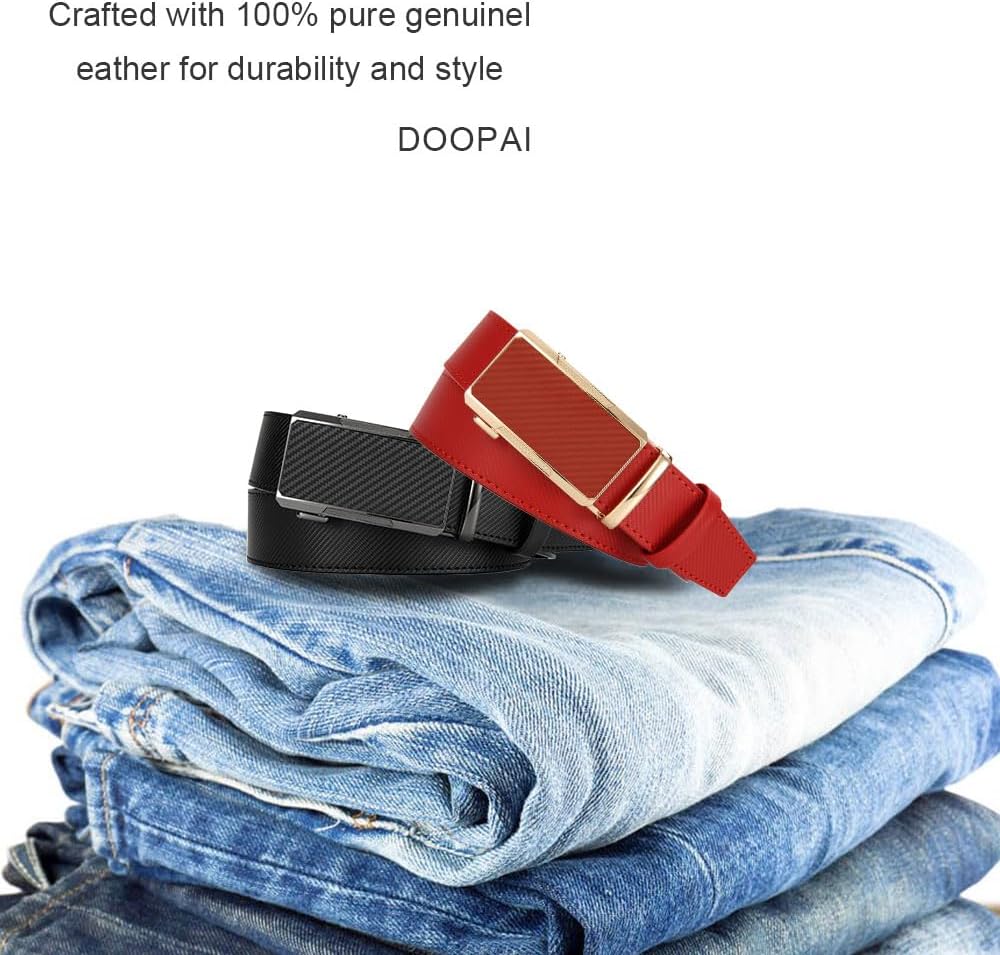 DOOPAI Men's Adjustable Ratchet Belt -White Leather Dress Belt for Men, Customizable Fit, Easy to Use, Maximum Durability - Image 3