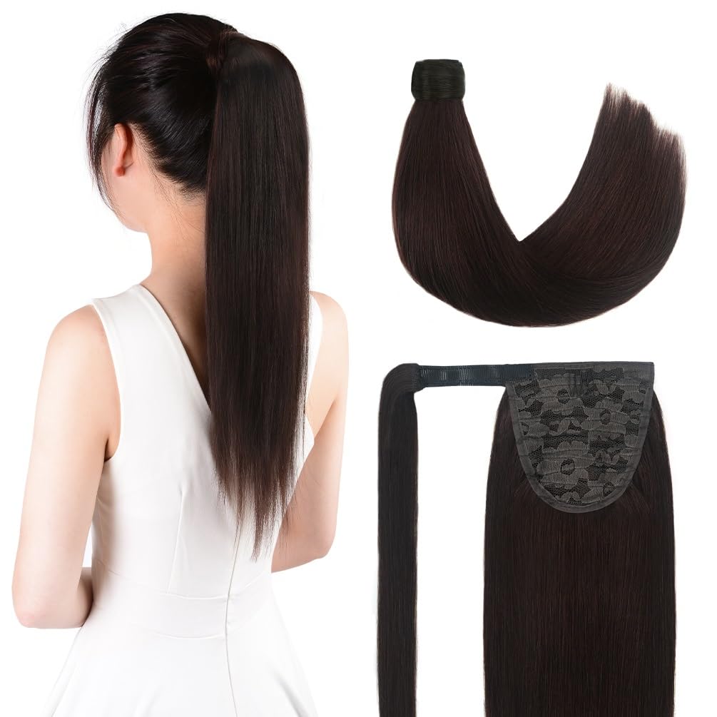 14 Inch Human Hair Ponytail 80g Long Wrap Around Ponytail Natural Black Real Hair Ponytail Extension for Women(14inch,Natural Black)