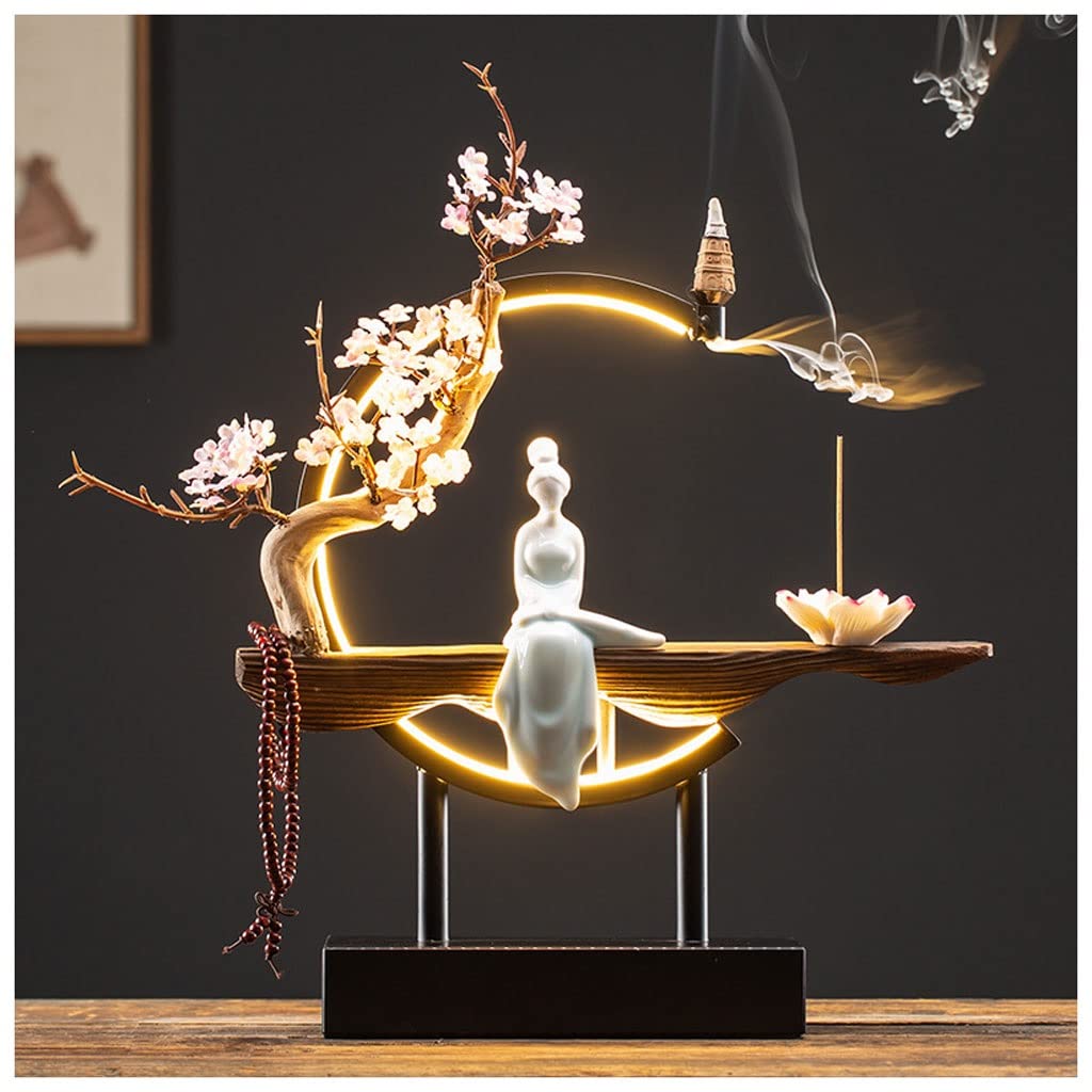 Basxdrfxz F Incense Holder Base Backflow Incense Burner Aromatherapy Creative Personality Zen Ortune Home Living Room Office Decoration(F)