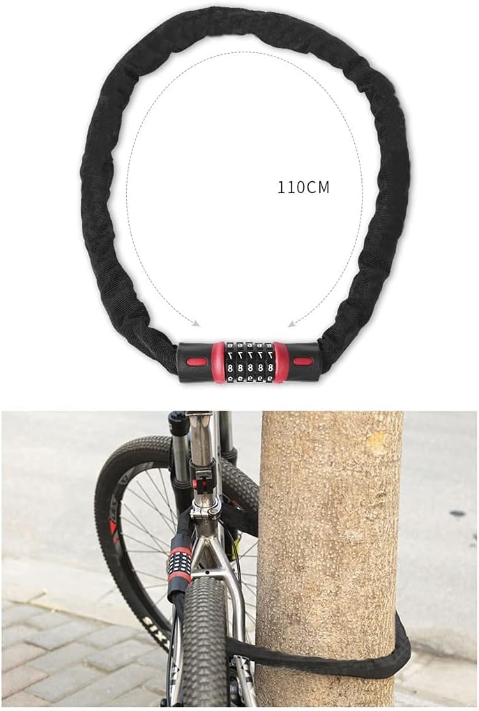 5 Digit Code Combination Bike Security Coded Lock Wiring Bicycle Motorcycle Anti Theft Chain Lock for Bicycle Glass Door (Color : Black)