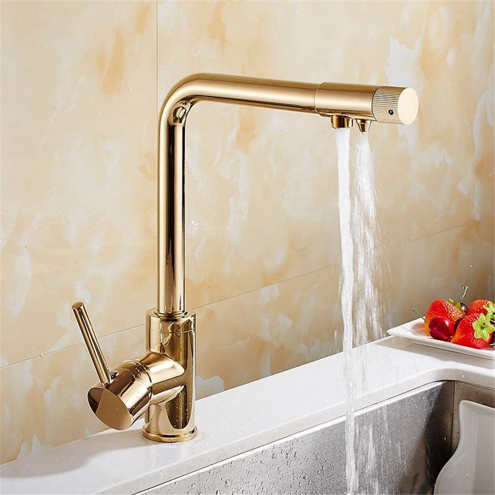 Aycdl Gold Kitchen Faucet Filter 360 Degree Rotation Brass Drinking Filtered Water Kitchen Faucet Faucet Kitchen Sink Mixer Tap 3 Way Filtered Crane For Kitchen,-A