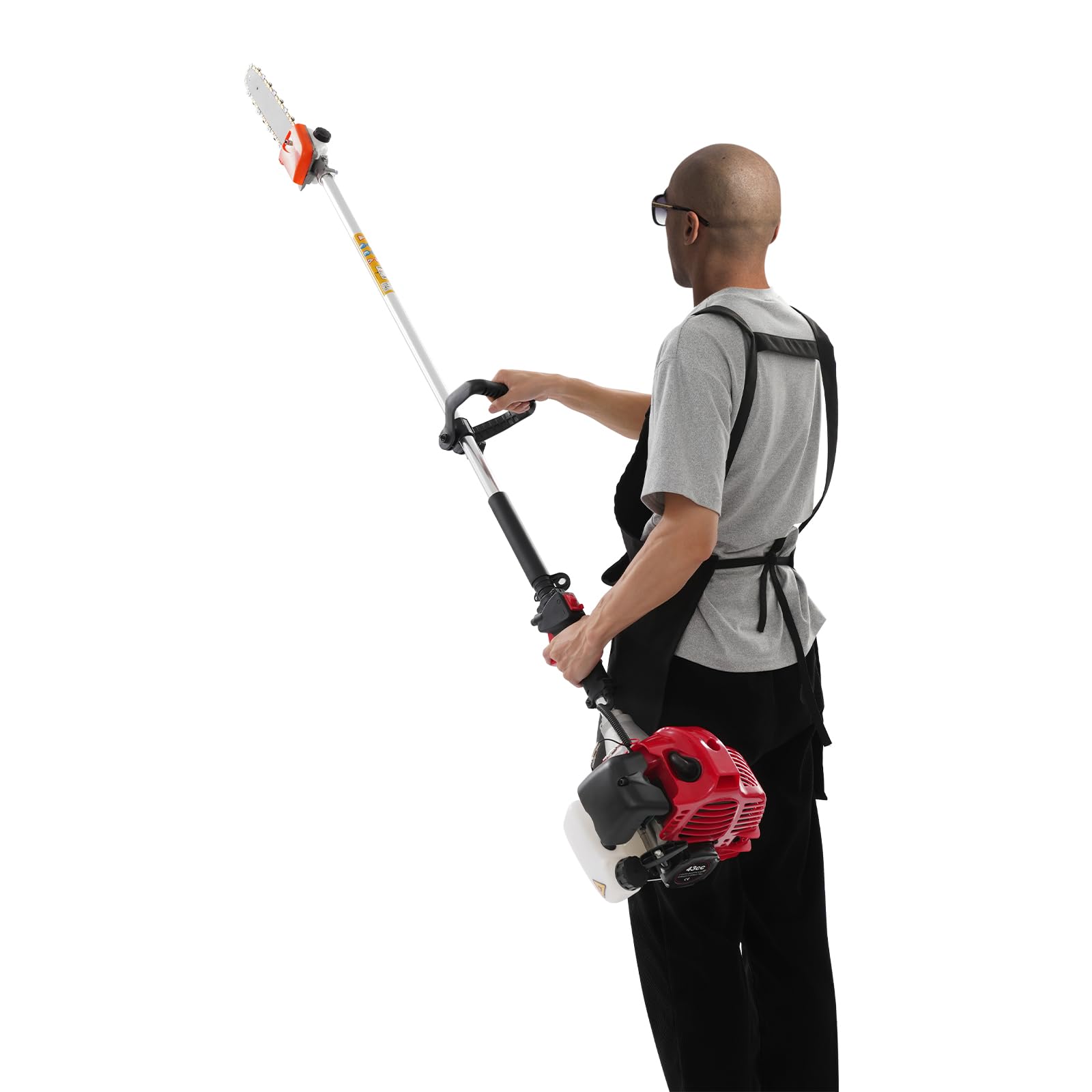 Motosierra de gasolina de 1,7HP con longitud de barra de 1,5m, accesorio de sierra de jardín de 43cc, motosierra de desrame de gasolina con gafas, guantes y cinturón para el hombro, sierra telescópica
